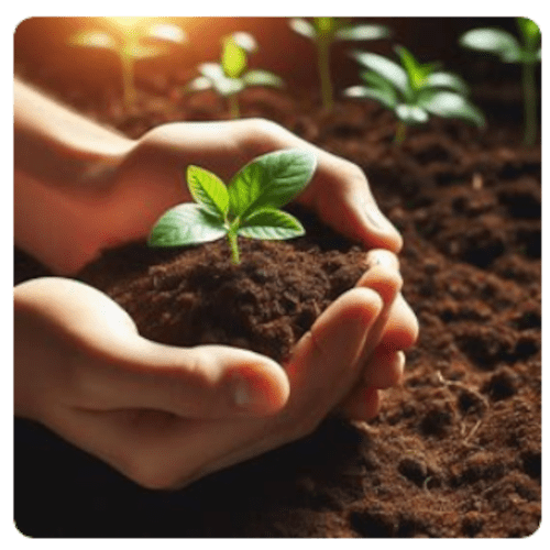 Hands lifting a plant